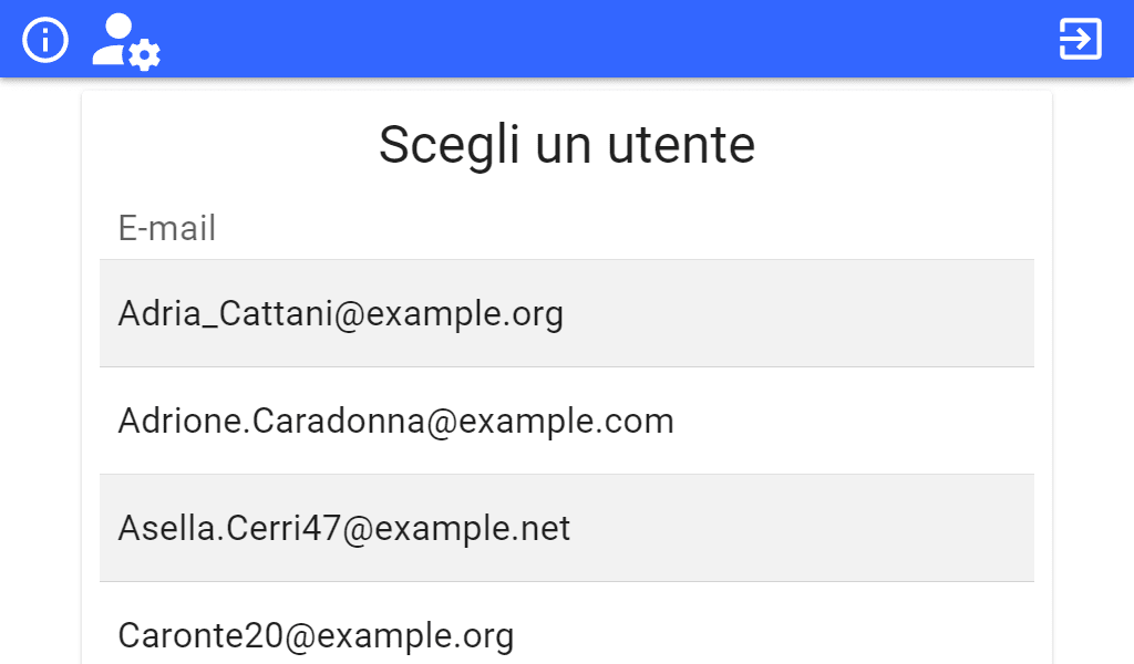 Applicazione Open Bee Connect - Schermata di selezione degli utenti Schermata di configurazione Open Bee selezione utente